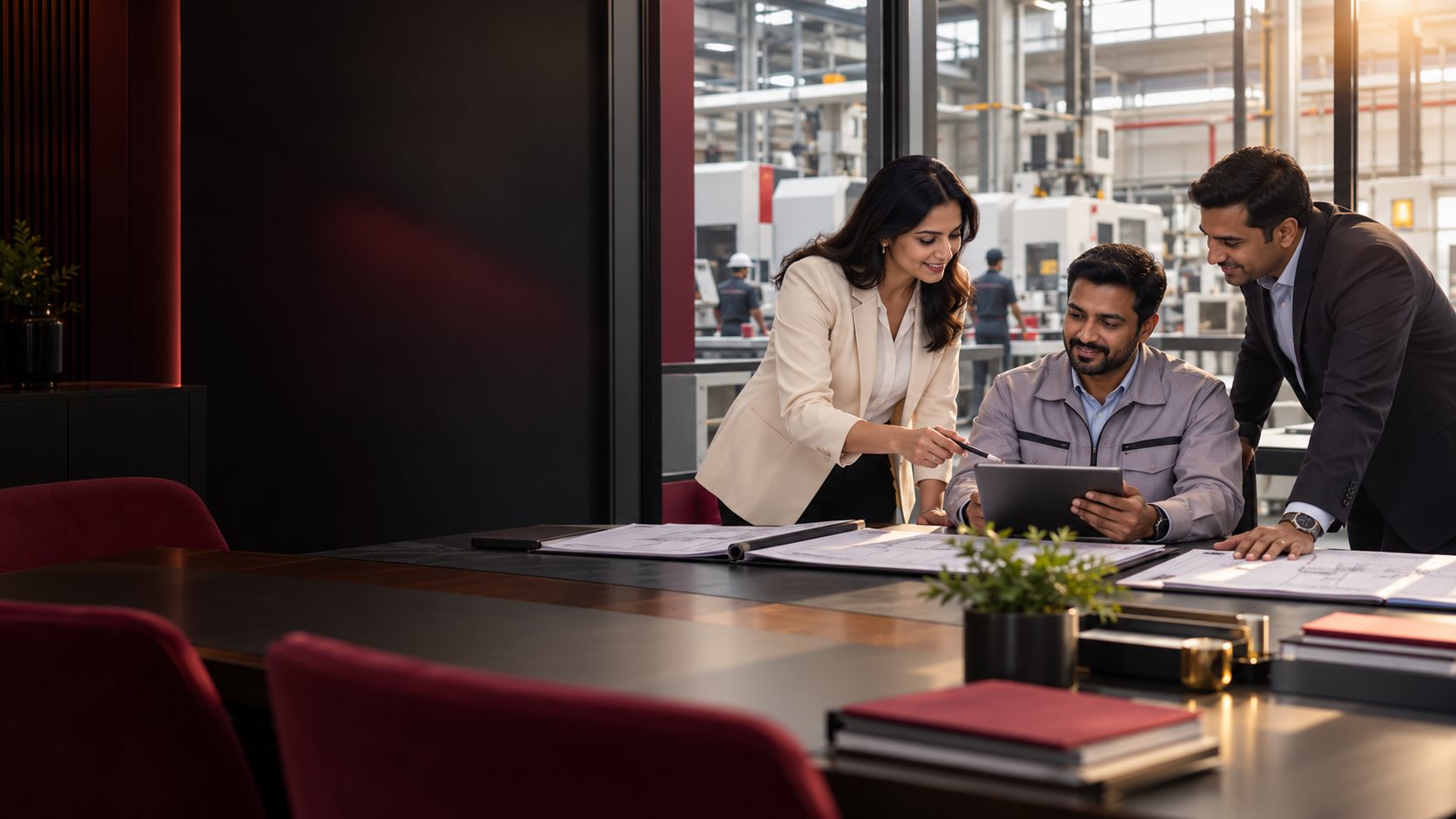 Illustrative scene of professionals reviewing business processes